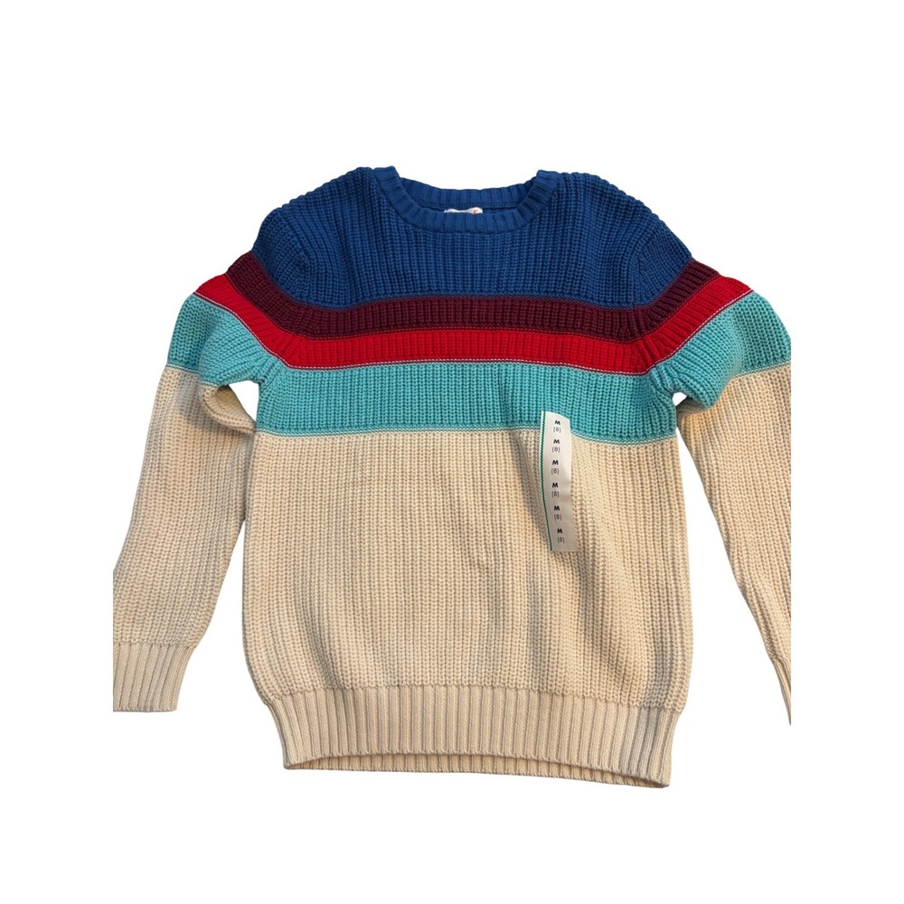 Cat & Jack‎ Boys Colorblock Striped Shaker Knit Sweater Blue Red Cream Size M 8